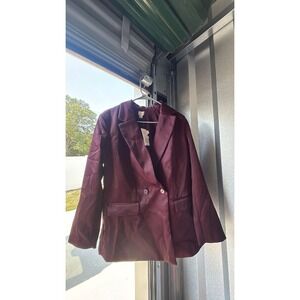 A New Day Structured Satin Blazer Burgundy Size Small